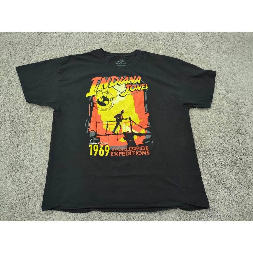 Indiana Jones T Shirt‎ Mens 2XL Black 1969 Worldwide Expeditions Iconic Movie